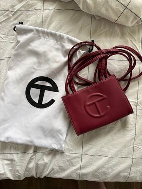 Telfar Small Burgundy Leather Crossbody Bag